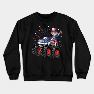 Uncle Sam Riding Monster Truck 4th of July Crewneck Sweatshirt